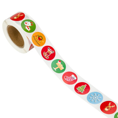 

Cartoon Christmas Design 1Inch Round Kraft Paper Gift Tags Adhesive Labels Holiday Present Stickers 500 Labels Per Roll