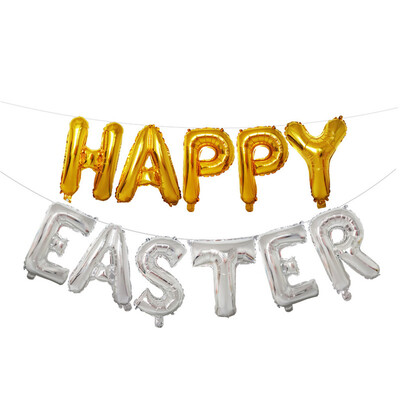 

Toponeto 16 inch Large Happy Easter Foil Balloon Set Banner Bunting Party Decoration