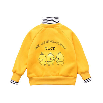 

Children Clothes for boys&girls cartoon little yellow duck plus velvet bottoming shirts fashion baby clothes hot