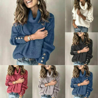 

Womens Knitted Wear Solid Sweater Jumper Ladies Winter Casual Pullover Tops
