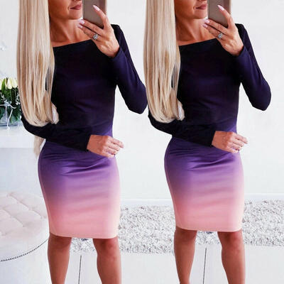 

Women&39s Wrap Dress Gradient Colors Long Sleeve Dresses Ladies Stretch Bodycon Dress