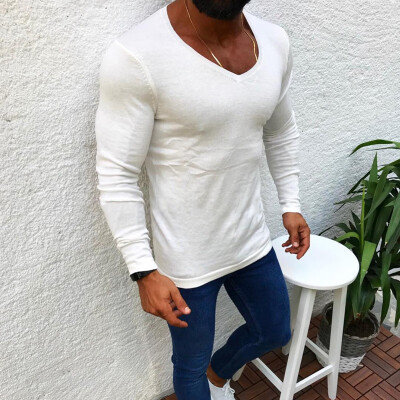 

Men Large Size Slim Fit Shirts Tee Tops Round Neck Long Sleeve T-shirt Pullover