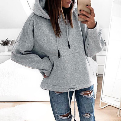 

Women Loose Hoodies Hooded Sweatshirt Drawstring Drop Shoulder Pocket Front Autumn Winter Pullovers Solid Casual Tops Outwear