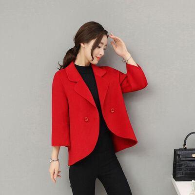 

Women Simple Woolen Temperament Slimming Cardigan Coat Solid Color Long Sleeve Button Lapel Suit Jacket Outwear