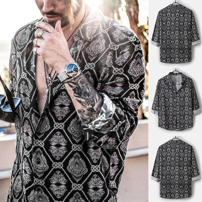

Tailored Mens Autumn Loose Casual Daily Leopard Print Print Long Sleeve Shirt Top Blouse