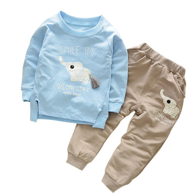 

Autumn Baby Outfit Children Boys Girls Cartoon Elephant Cotton Clothing Sets T-ShirtPants Sets Suit