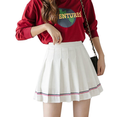 

Autumn Strip Women High Waist Pleated Skirt Fashion Skirts College Style Student Girls Skirt
