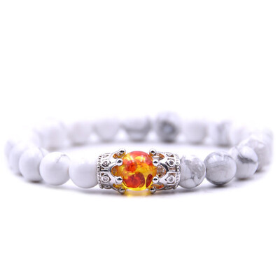 

8 mm Natural Stone Volcanic Stone Bracelet DIY Rose Gold Small Crown Hand Cord Micro Inlay Zircon Bracelet