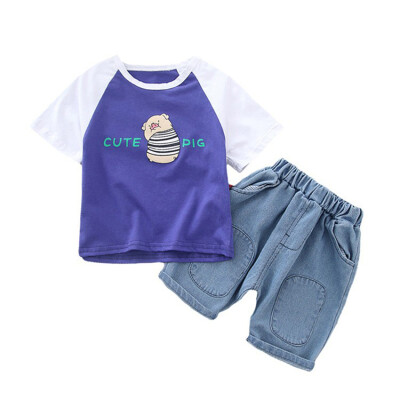 

Boy Casual Short Sleeve Outfits Sets Summer Cartoon Letter Print Tops Blouse T-shirtShorts Sets