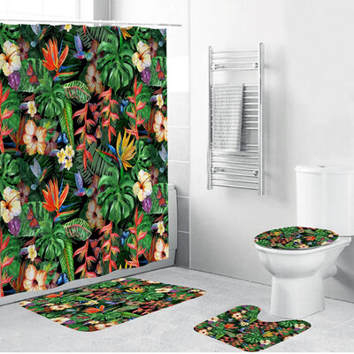

Gobestart 4PCS Non Slip Toilet Polyester Cover Mat Set Bathroom Shower Curtain