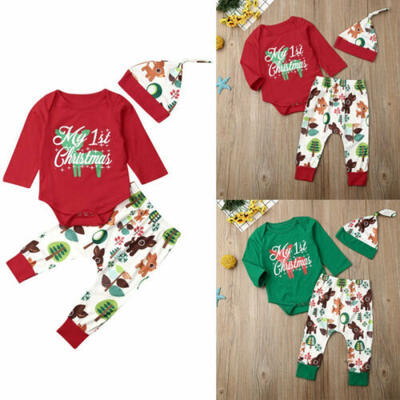 

Infant Baby Boys Girl Cartoon Christmas Bodysuit Pants Hat Outfits Clothes 0-24M