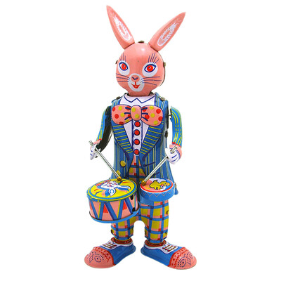 

YIWULATinplate Nostalgic Clockwork Chain Toy Photography Prop Rabbit Drumming