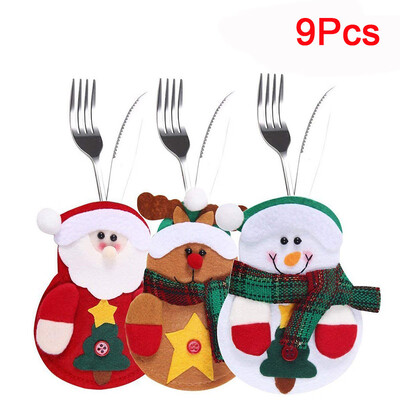 

Tailored 9 PCS Sachets For Cutlery Three Design Santa Claus Reindeer Snowman For The Table Of Christmas Decorations