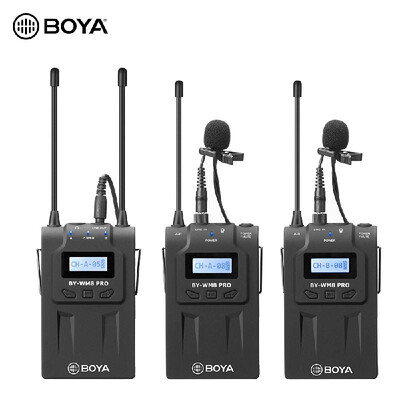 

BOYA BY-WM8 Pro-K2 UHF Dual-Channel Wireless Microphone System ReceiverTransmitter ATransmitter B with LCD Display Screen for Ca