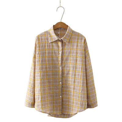 

Fashion Plaid Long Sleeve Womens Tops&Blouses Female Casual Turn-down Collar Shirts Blusas Korean Women Loose Blouse