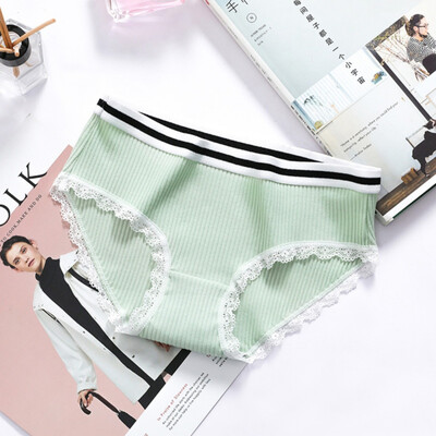 

2019 New Autumn Winter Harajuku Comfortable Thread Cotton Panties Ladies Lace Side Waist Briefs Sweet Lingerie трусы женские
