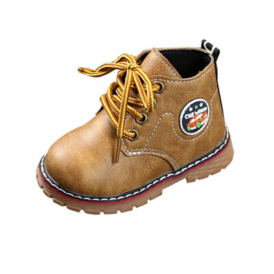 

Girl Leather Boots Boy Shoes Spring Autumn Lace-Up Children Martins Boots Fashion Toddler Kids Boots Warm Winter Snow Boots