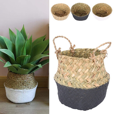 

Foldable Seagrass Knit Storage Basket Flower Pot Hanging Wicker Storage Basket Garden Accessories
