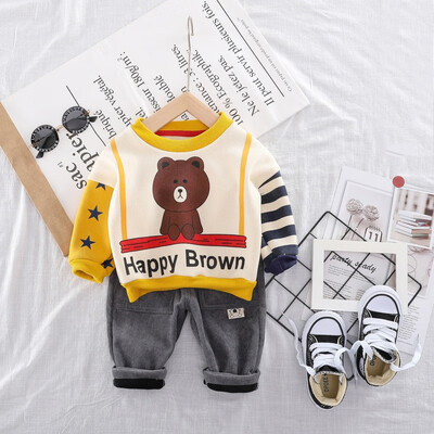 

Autumn Toddler Baby Girls Boys Long Sleeve Thicken Cartoon Print Sweatshirt TopsPants Trouser Casual Costume Set