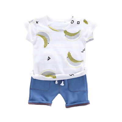 

Fashion Boy O-Neck 1-5T Pullover Summer Baby Boys Short Sleeve Banana Print Tops Blouse T-shirtShorts Casual Outfits Sets