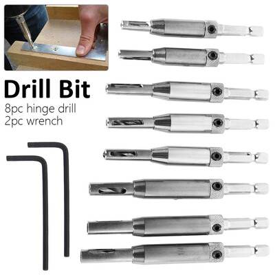 

10Pcs Door Self-centering Hinge Hole Opening Drill Bit Twist Wood Carpenter Kit for Hinges Drawer Guides
