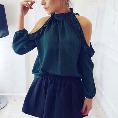 

Fashion Spring Shirt Women Elegant Blouse Open Shoulder Ruffle Long Sleeve Tops Blusas Plus Size