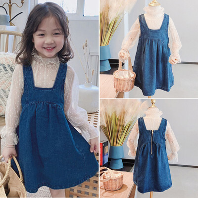 

New Autumn Baby Girls Dress Lace Kids Overalls Dress Children Knitted Dress Strap Toddler Dress 2T-6Y