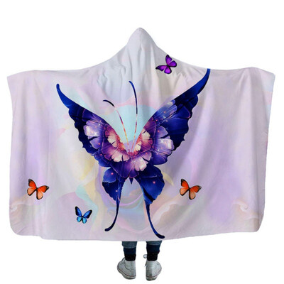 

Wearable Blanket Butterfly Printed Hooded Blanket For Adults Sherpa Fleece Winter Throw Blanket Hoodie Blanket Travel Mantle