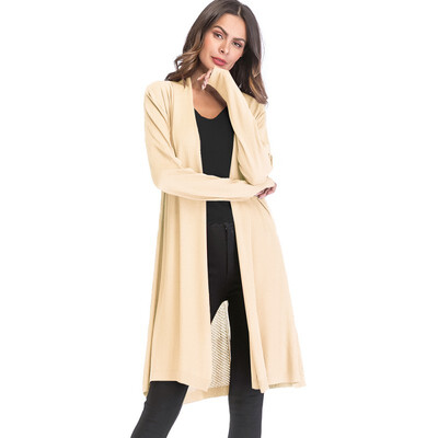 

Long Cardigan Female 2018 Spring Autumn Fashion Long Sleeve Tricot Solid Color Open Stitch Women Sweater Jacket Cardigans Coat