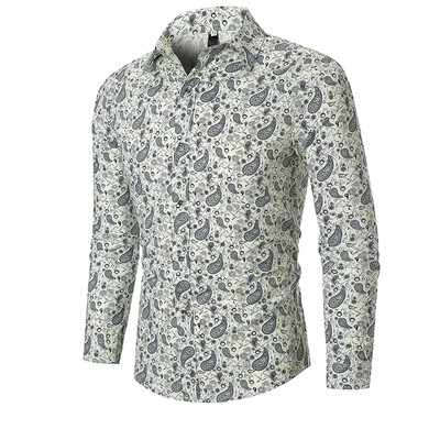 

Toponeto Mens Autumn Ethnic Business Leisure Printing Long-sleeved Shirt Top Blouse
