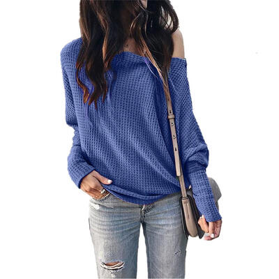 

Fashion Autumn Women Shirts Oblique Collar Off Shoulder Lantern Sleeve Tops