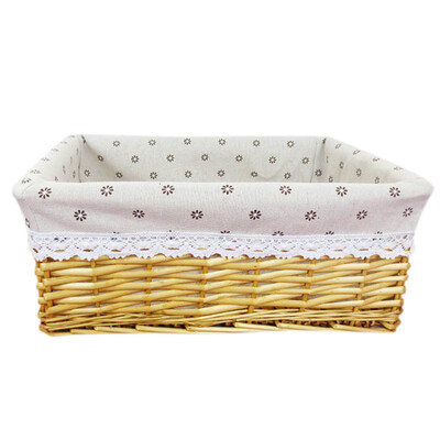 

Rattan Storage Basket With Linen Cloth Household DIY Hand Woven Storage Basket Portable