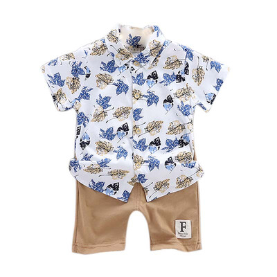 

T-shirt Kids Boys Basic T Shirts Cartoon Floral Print Tops Blouse ShirtsShorts Children Casual Outfits Sets Sport 1-4Y