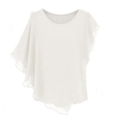 

Women Blouses Summer Womens Short-sleeved Irregular Flounced Chiffon Blouse Tops Batwing Shirt Female Solid Women Clothes