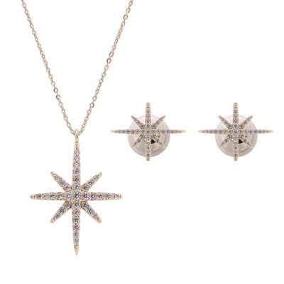 

Pretty Snowflake Pendant Necklace Earring Set Clear Austrian Crystal Golden