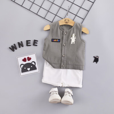 

2PcsSet Summer Baby Boys Girls Casual Sleeveless Cartoon Bear Print Vest TopsShorts Suits Costume Set