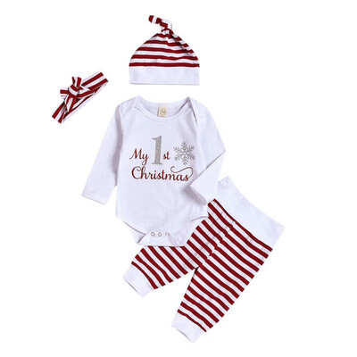 

Autumn Baby Clothes Boy Girl Clothes Set Christmas Costumes Long Sleeve Letters Romper Stipend Trousers Hat Headband Outfits Set