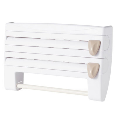 

4 In 1 Wall Mounted Multi-fuctional Kitchen Storage Holder Rack for Paper Towel Cling Film Tin Foil Dispenser With Cutter