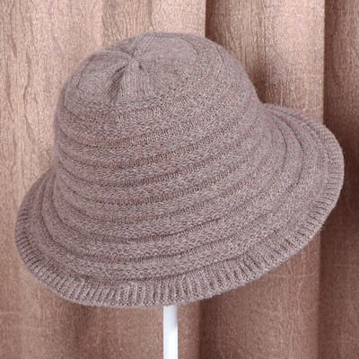 

New fashion wool knitting wool hat in autumn&winter 2019 womens solid color outdoor warm wide strip basin hat fishermans hat