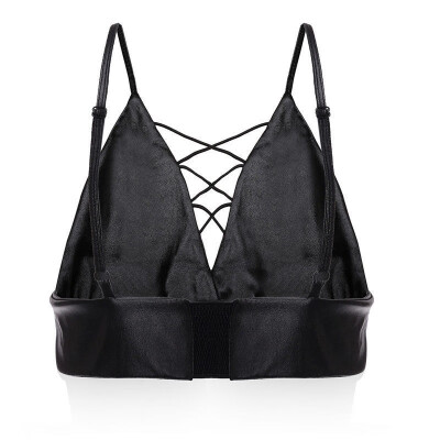 

Sexy Women Cut Out Bandage Cross Bralette PU Leather Crop Tank Top Cami Club Bra