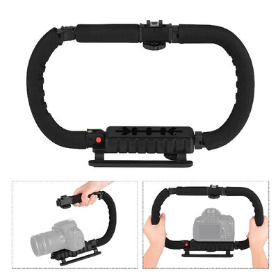 

Foldable C Shaped Handheld Action Stabilizer Grip Flash Bracket Holder with Cold Shoes Non-Slip Sponge Handle Professional Video A