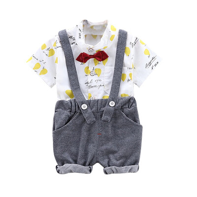 

Summer Kid Clothes for Boys Short Sleeve Floral Print Tops T-shirtStrap Shorts Suspenders Fashion Outfits Sets