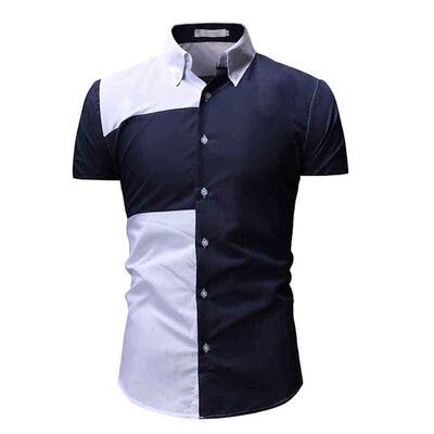 

Tailored Mens Patchwork Casual Button Down Short Sleeve Shirt Top Blouse