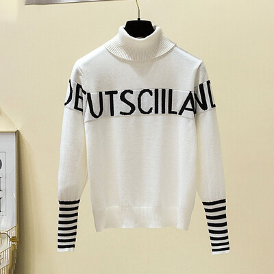 

Autumn Casual Women High Neck Sweaters Korean Style Warm LadiesTurtleneck Jumpers Letter Print Loose Jumpers Full Femme