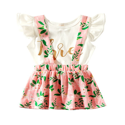

Summer Casual Fashion Baby Girl Sleeveless Top And Floral Printing Suspender Dress Set