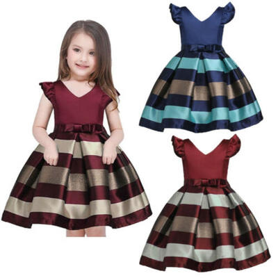 

Princess Kids Baby Girls Bowknot Striped Pageant Party Formal Gown Dresses