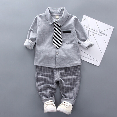 

Baby Boy Clothes Fashion Solid Print Long Sleeve Shirt Blouse Plaid Trousers Casual Outfits Clothes