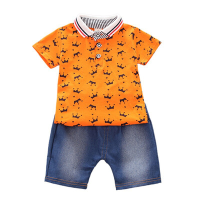 

Summer Baby Boys Short Sleeve Crown Print Tops Blouse ShirtShorts Children Casual Outfits Sets