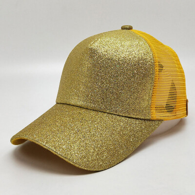 

New Woman Girls Cap Sequined Fishnet Splice Baseball Sport Casual Hip-Pop Streetwear Flat Hat