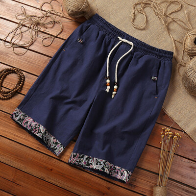 

Tailored Mens Fashion Summer Casual Print Pocket Drawstring Cotton Linen Short Pants